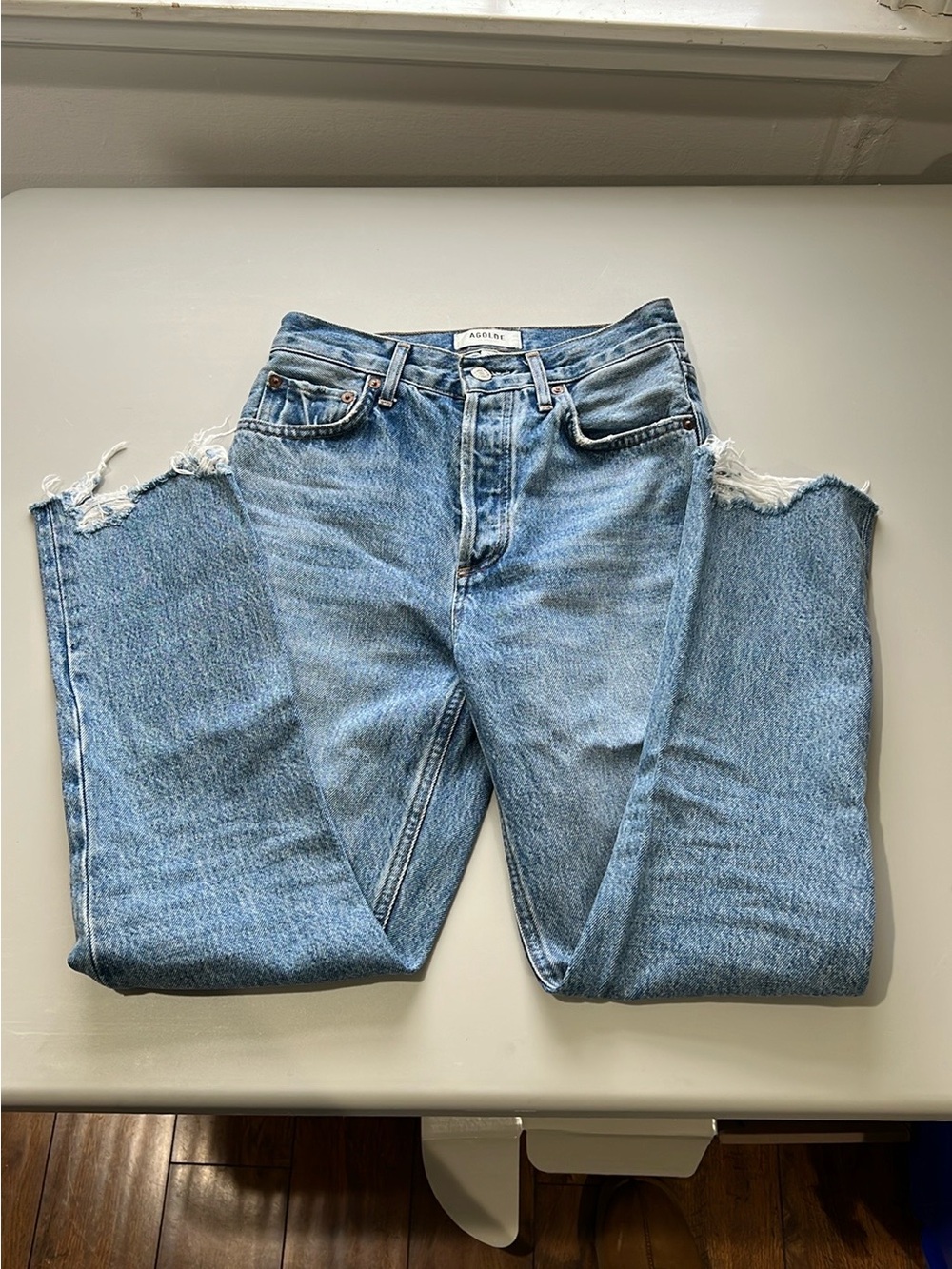 Agolde Light Wash Distressed Cropped Ankle Jeans
